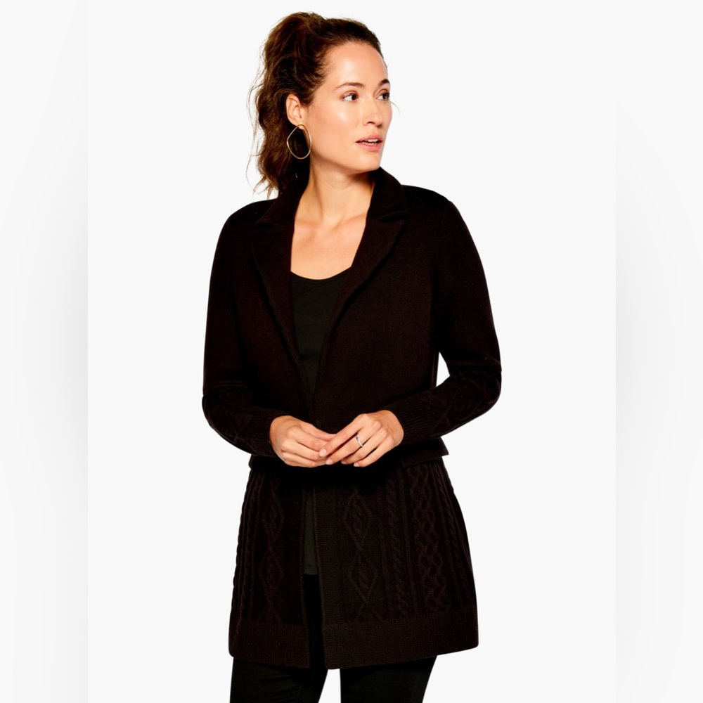 NIC + ZOE Black Sublime Cable Jacket Sweater Coat XL‎